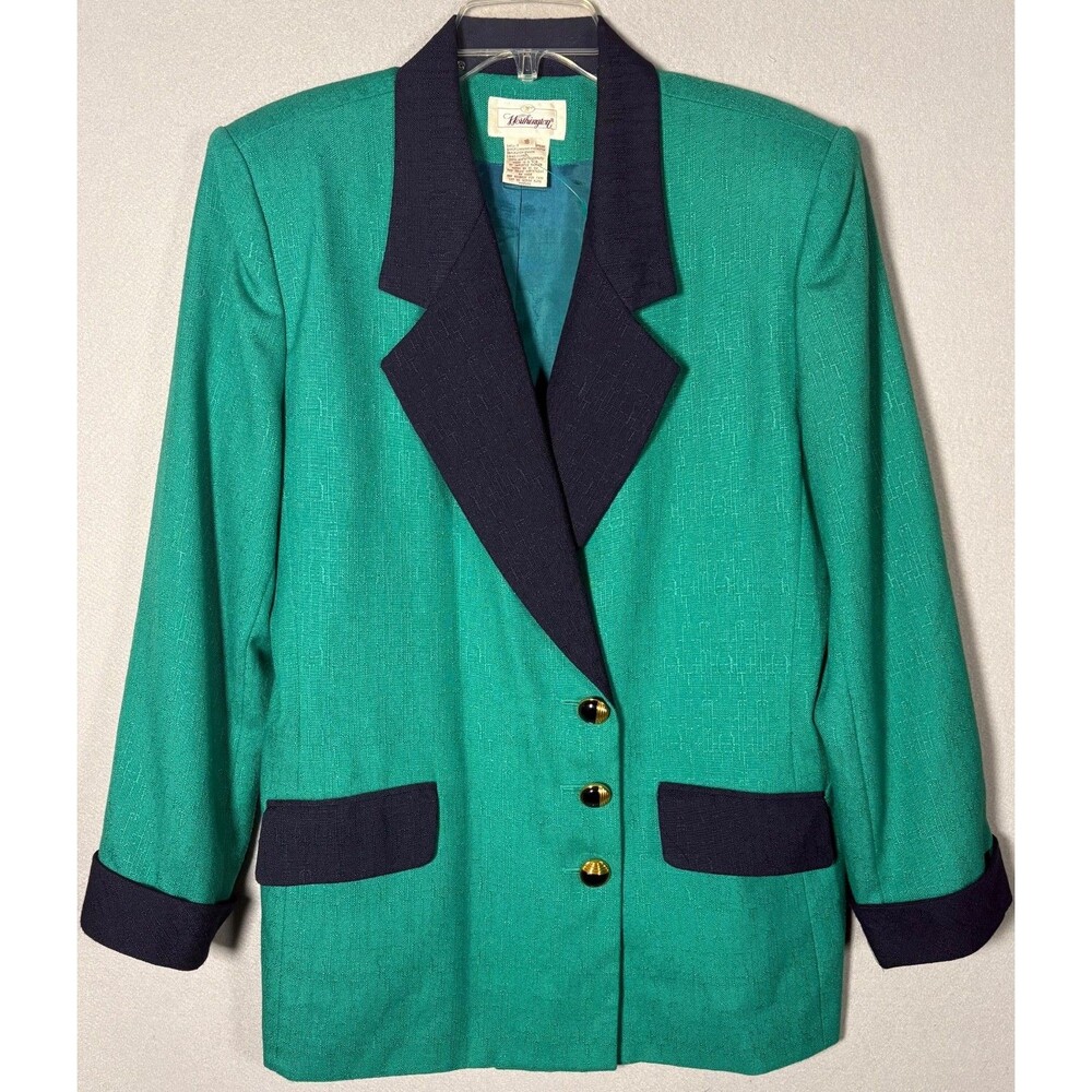 Vtg Worthington Blazer Womens 18 Teal Navy Double Breasted Career Made In USA